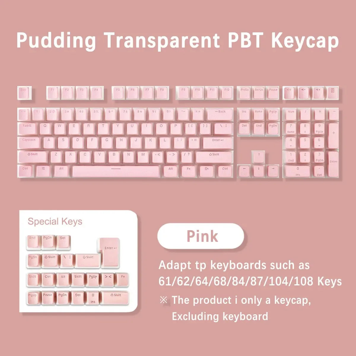 Pudding Keycaps, PBT Shine Through Keycaps 130 Keys Set OEM Profile, for 100%, 75%, 65%, 60% Keyboard for Mechanical Keyboard