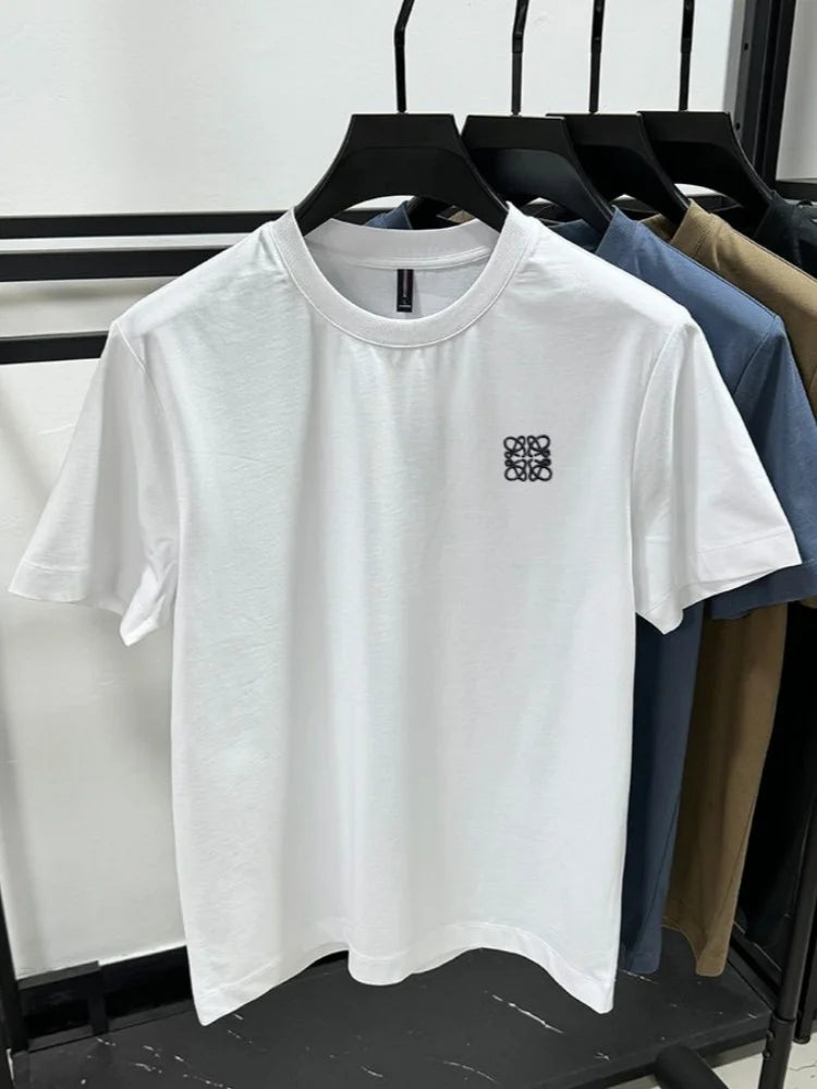 Luxury high-end standard embroidery 100% cotton men's summer casual fashion T-shirt brand fashionable high-quality short sleeved
