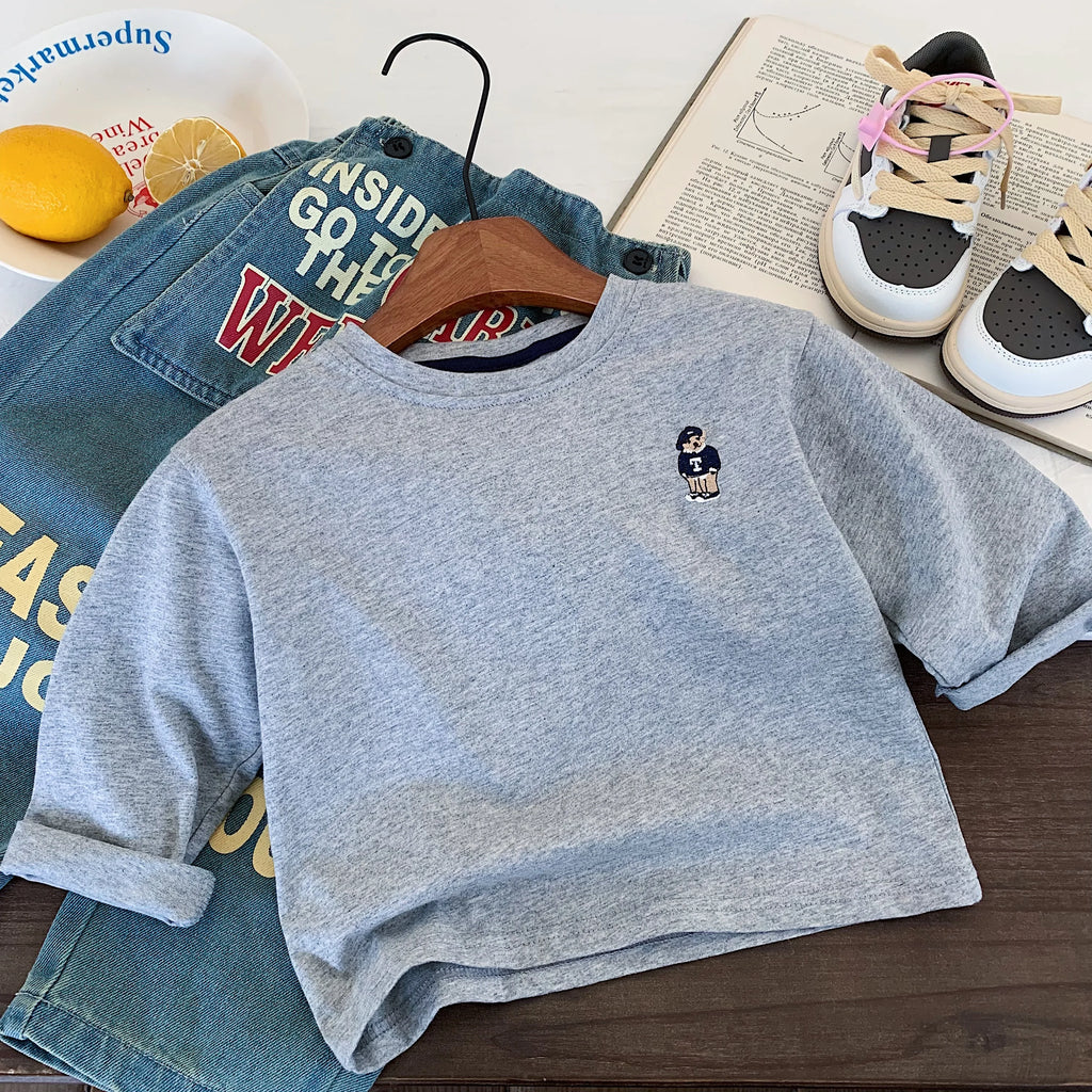 Children's T-shirt Spring Boys and Girls Striped Bear Base Shirt Baby Versatile Long Sleeve T Trendy