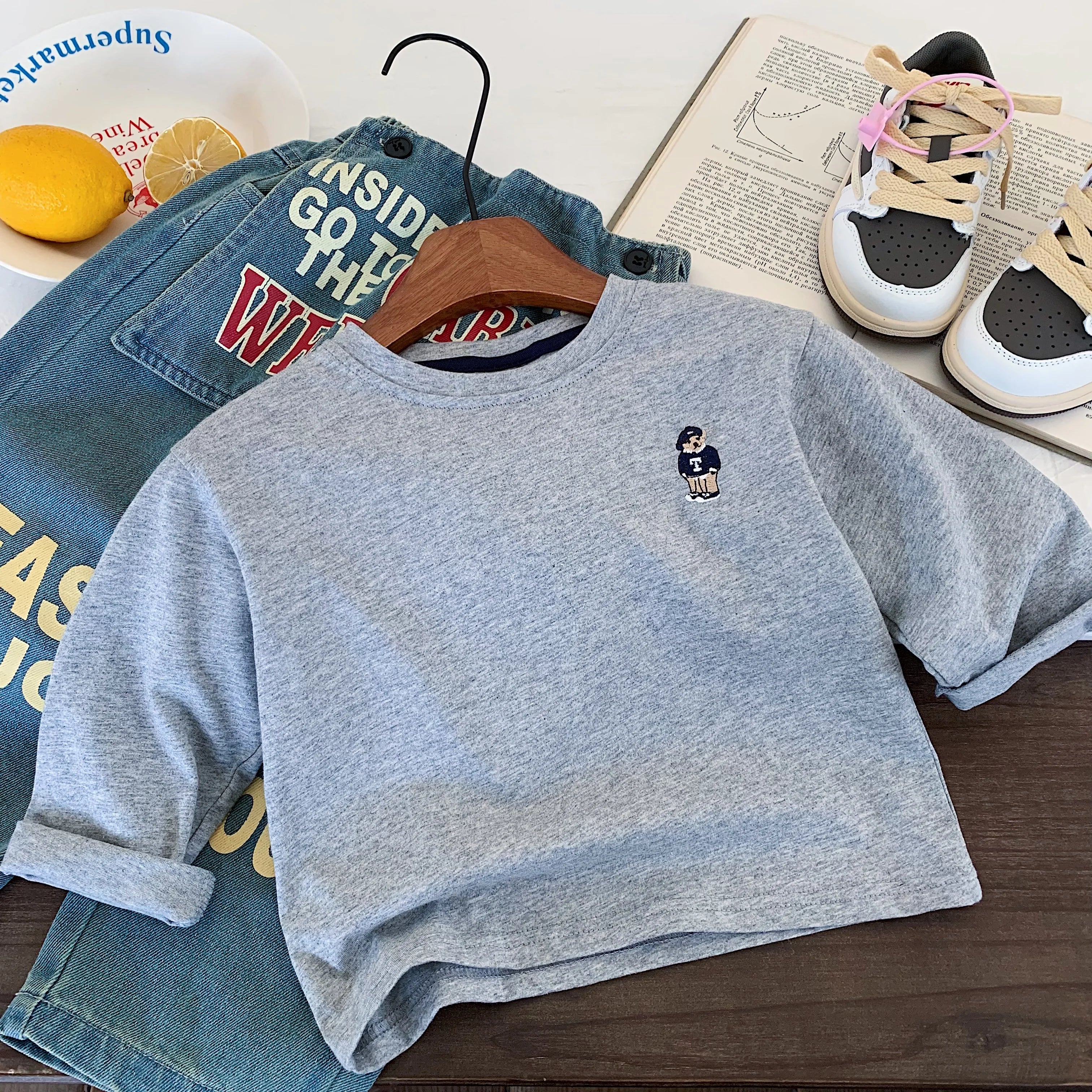 Children's T-shirt Spring Boys and Girls Striped Bear Base Shirt Baby Versatile Long Sleeve T Trendy