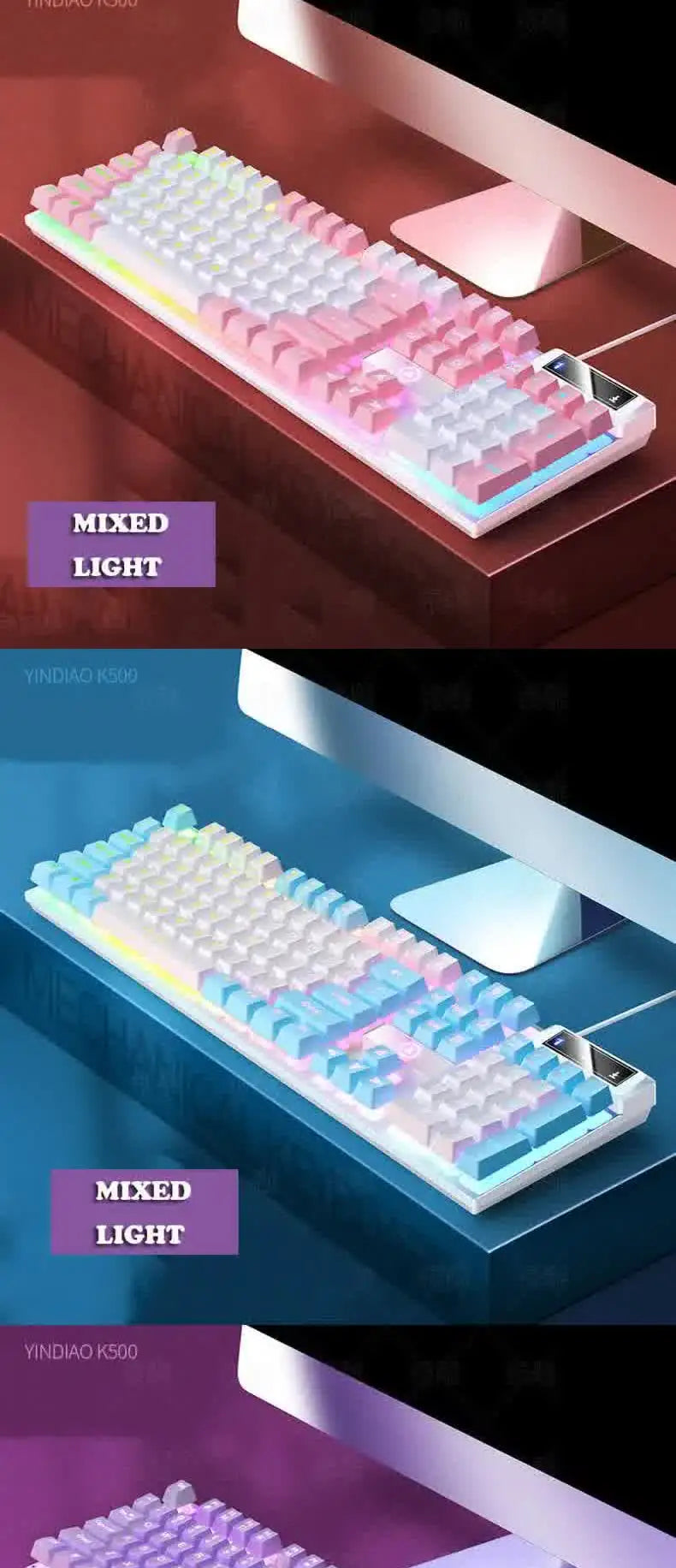Carpbaba K500 104 Key USB Wired Gaming Keyboard Color Backlit Mechanical Hand Feel Keyboard for Computer Laptop PC Accessories