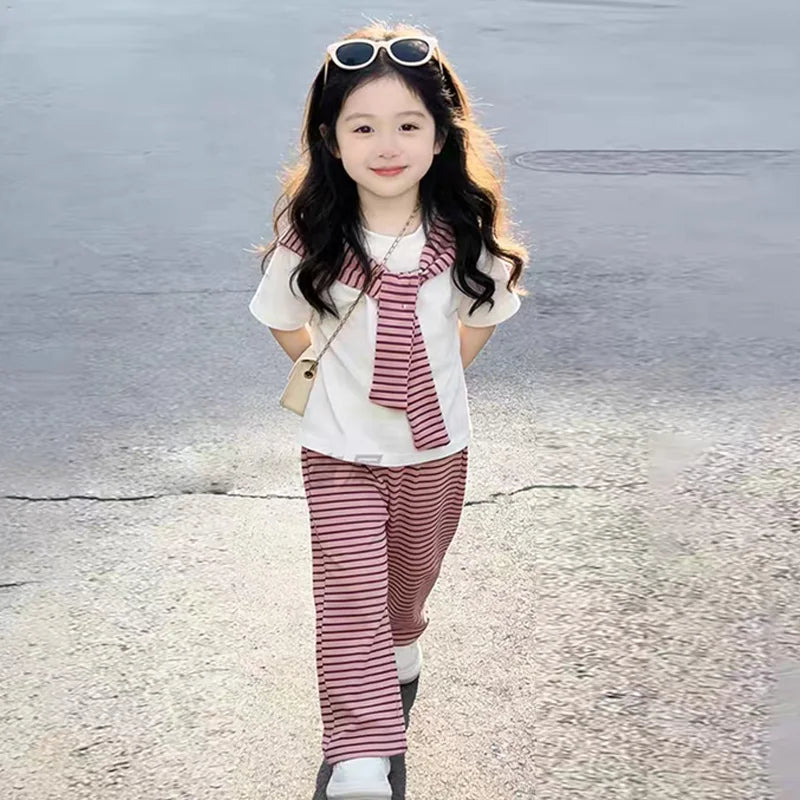 New Girls Summer Sets Children Casual Printed T-Shirt Suit Kids Short-Sleeve Top+Shorts Pcs Outfits Teenager Fashion Clothes