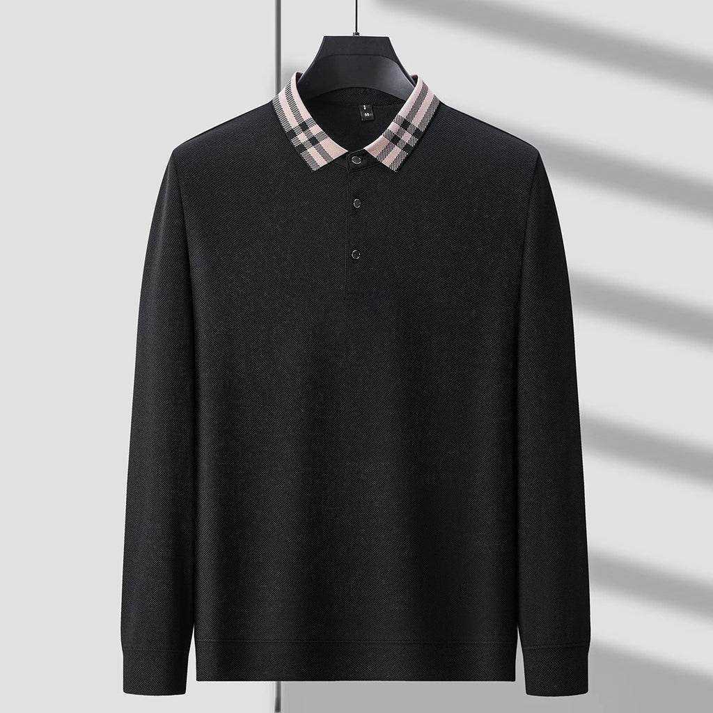 Light luxury brand polo shirt long sleeved spring and autumn new style comfortable and breathable casual striped lapel T-shirt
