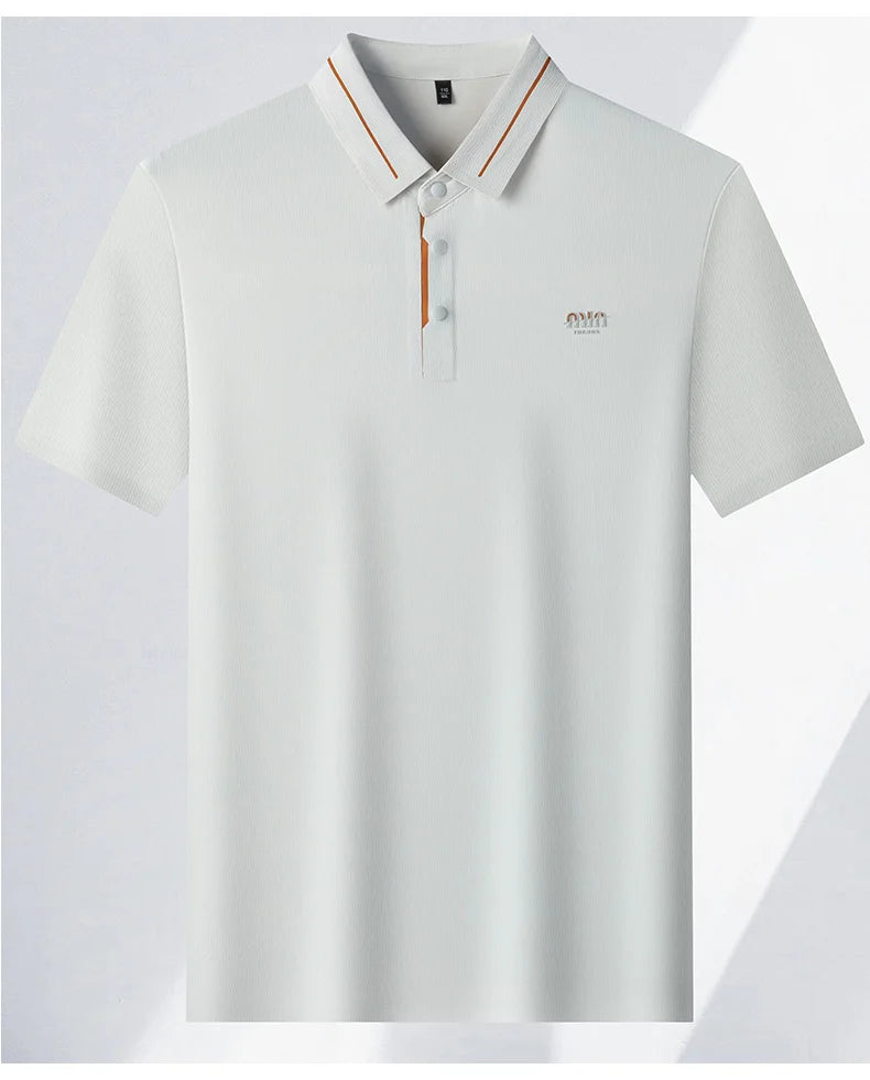 Luxury brand ice silk short sleeve polo shirt men's summer fashion letter embossed comfort breathable leisure high-end T-shirt