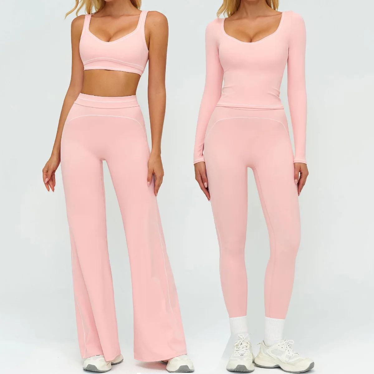 Yoga Set 2PCS Gym Clothes Sportswear Workout Outfits Women Long Sleeve Top Tracksuits Fitness Sports Bra Running Shorts Leggings