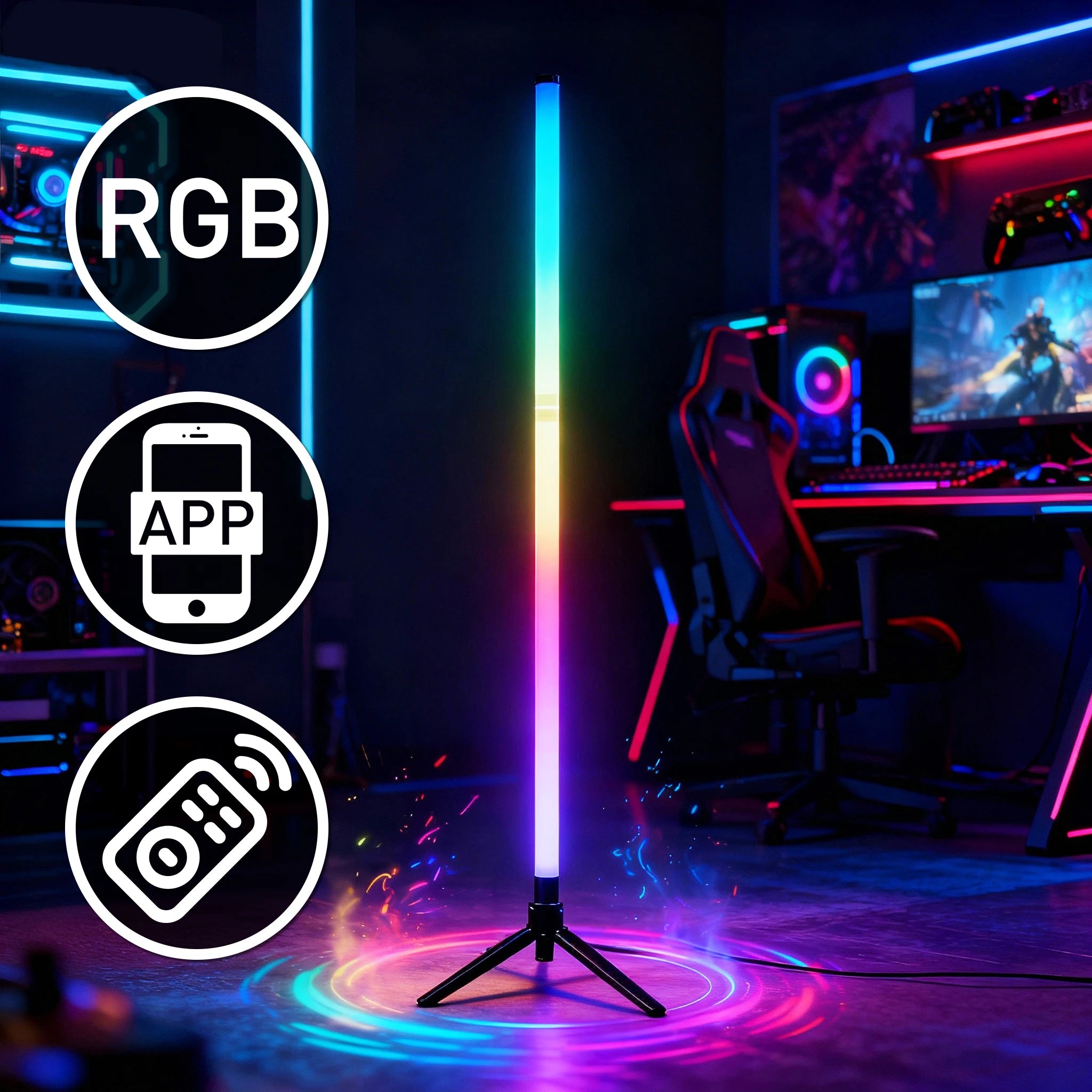 LED RGB gaming atmosphere light  floor lamp E-sports remote control app PC desk table bedroom living room hallway colored light