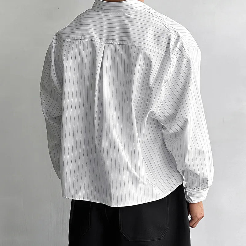 New British Retro Men Striped Shirts Trendy Loose Lapel Long Sleeve Cardigan Tops Autumn Leisure High Quality Basic Blouse S-2XL