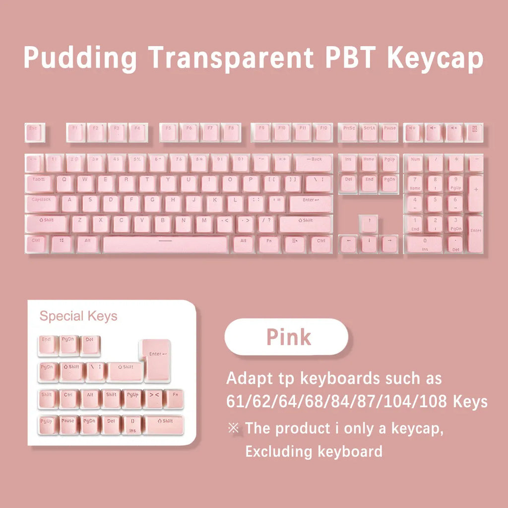Pudding Keycaps, PBT Shine Through Keycaps 130 Keys Set OEM Profile, for 100%, 75%, 65%, 60% Keyboard for Mechanical Keyboard