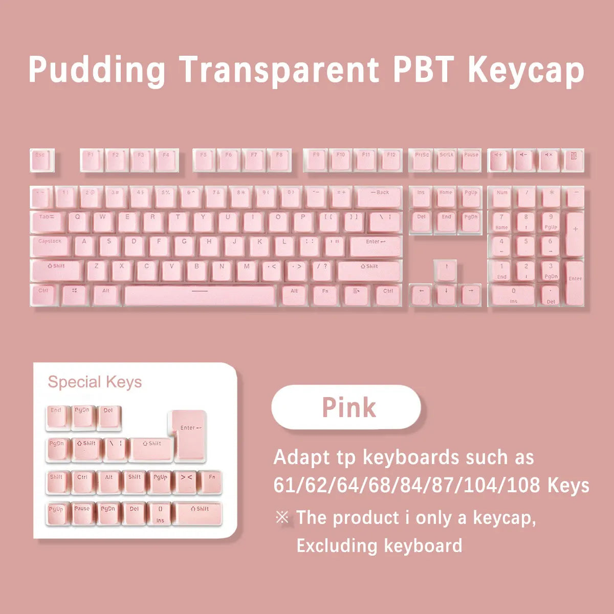 Pudding Keycaps, PBT Shine Through Keycaps 130 Keys Set OEM Profile, for 100%, 75%, 65%, 60% Keyboard for Mechanical Keyboard