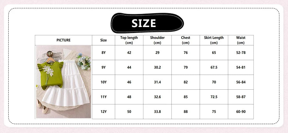 Girls' Outfit summer new style children's stylish three-dimensional flower flying sleeve top half skirt two-piece set