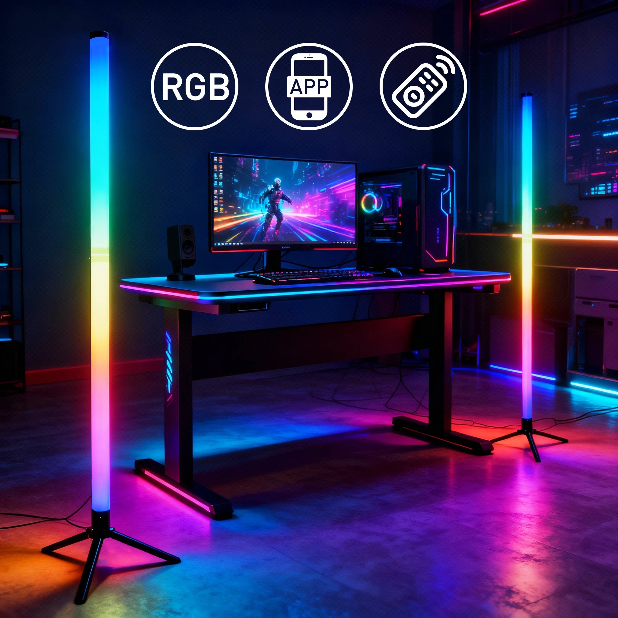 LED RGB gaming atmosphere light  floor lamp E-sports remote control app PC desk table bedroom living room hallway colored light