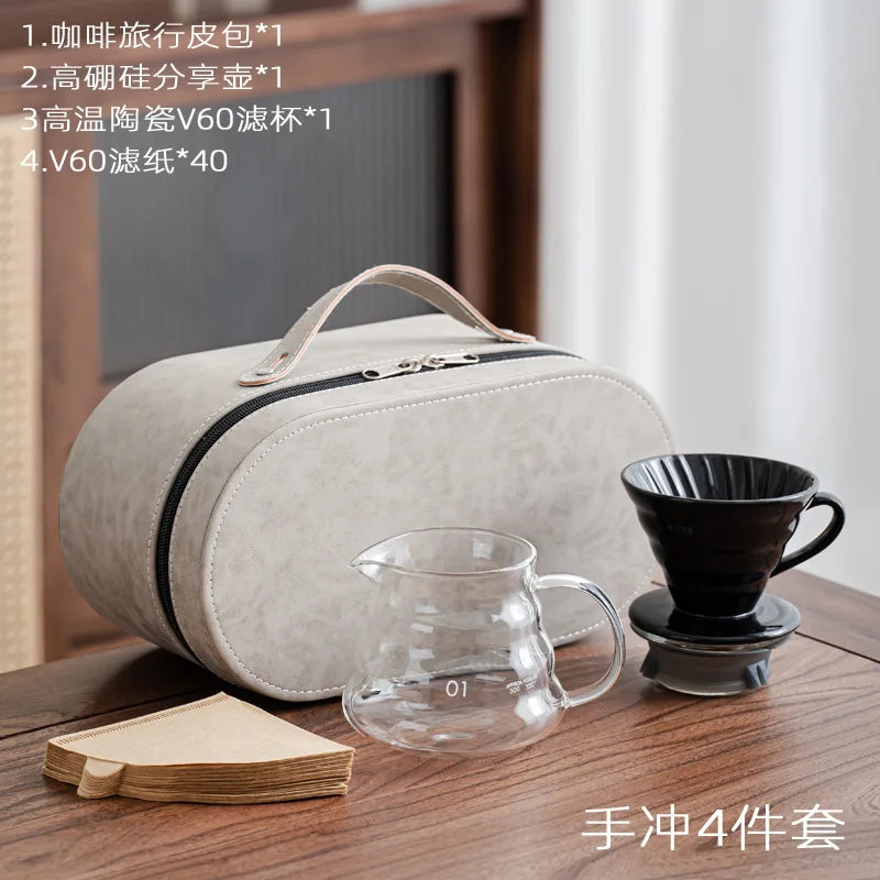 New V60 Travel Hand Brew Coffee Electric Bean Grinder Gift Box Set Stainless Steel Coffee Suitable for Pot Household Storage
