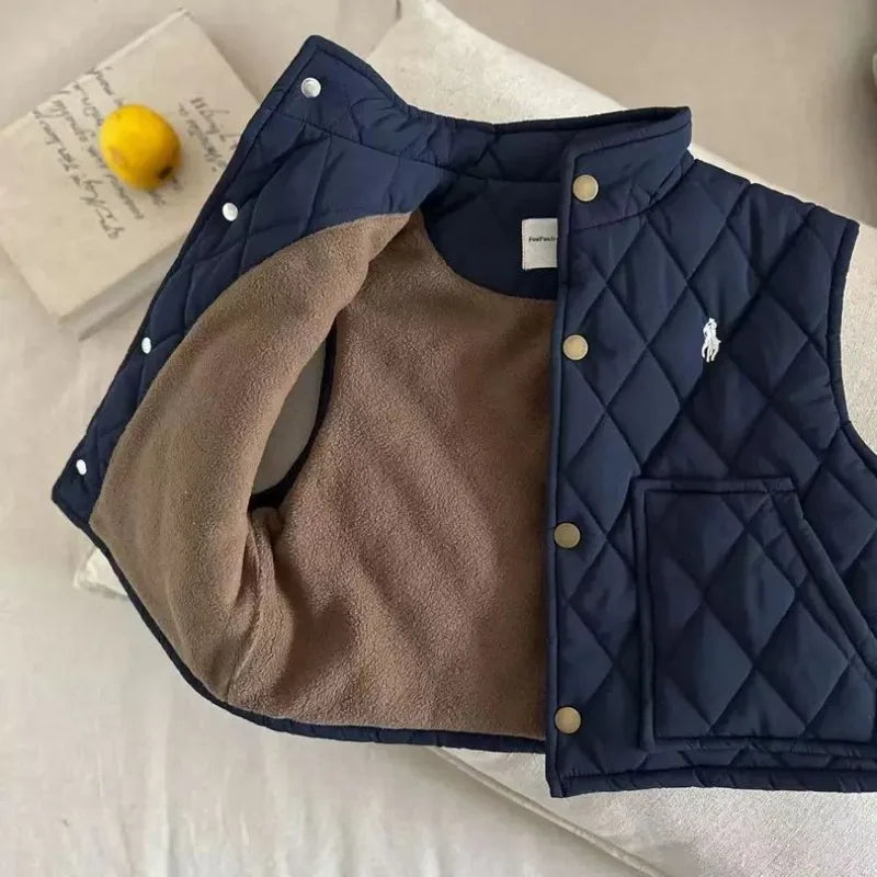 Autumn Winter Children Boys Girls Fleece Vest Solid Cotton-Padded Waistcoats Baby 2-10Y Solid Color Thicken Warm Outerwear  Kids