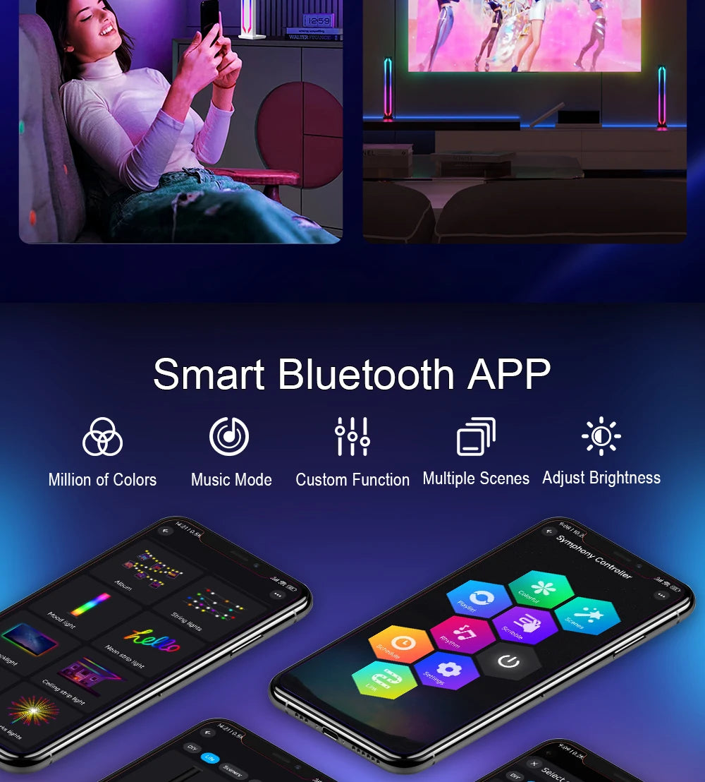 Smart Slim RGB Mood Light, Desktop Gaming Light, 16 Million Colors, 286 Scenes and 3 Synced Music Modes for Living Room