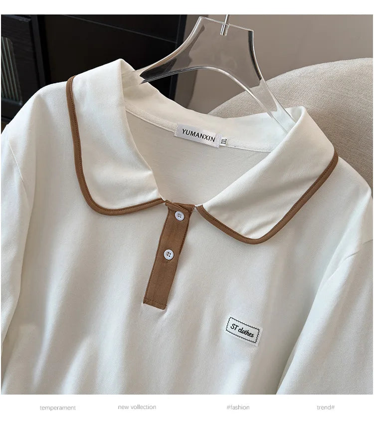 175Kg Plus Size Women's Bust 170 Summer Loose Lapel Top Short Sleeve T-Shirt Black White 6XL 7XL 8XL 9XL 10XL 11xl
