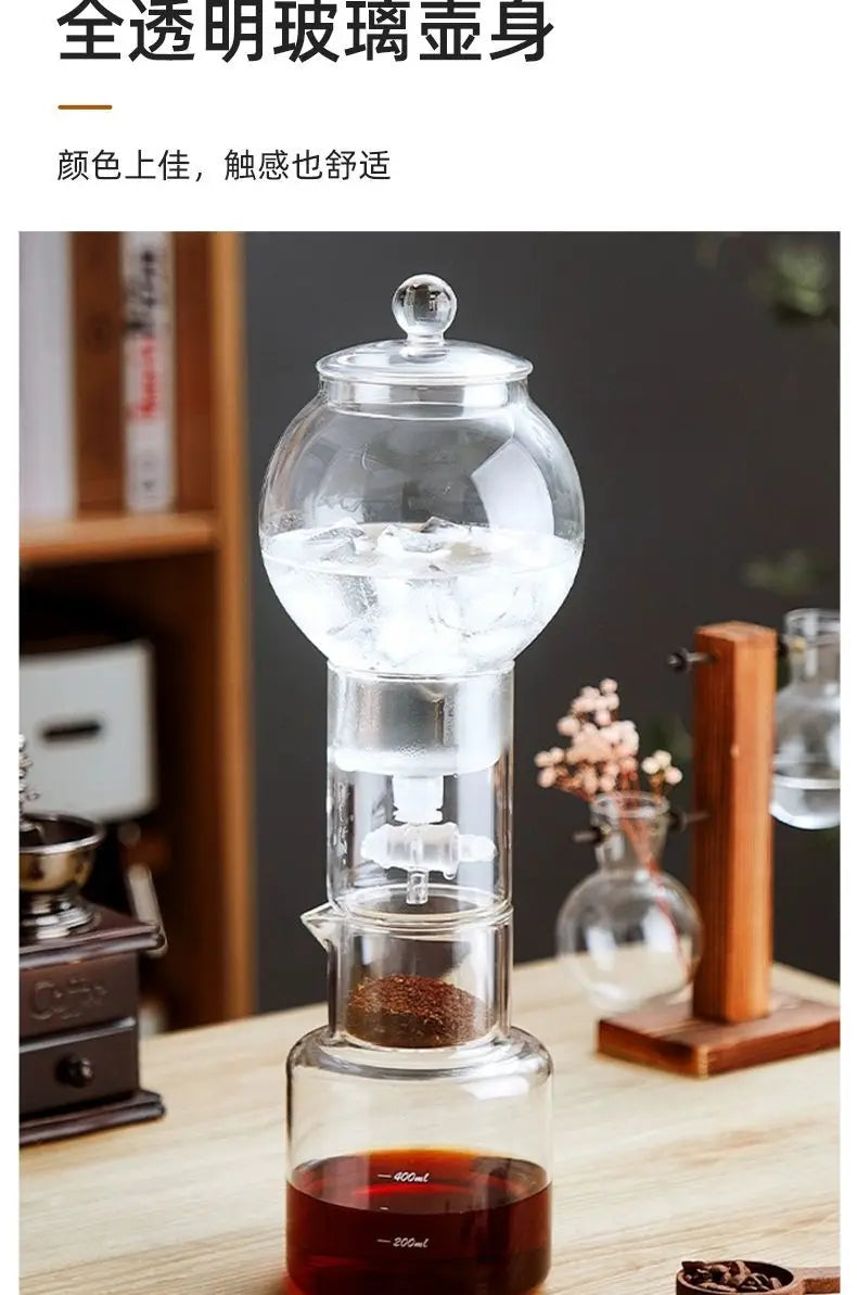 600ml Ice Dripper Coffee Maker Adjustable Water Flow Borosilicate Glass Cold Brew Tower Slow Drip Technology Portable