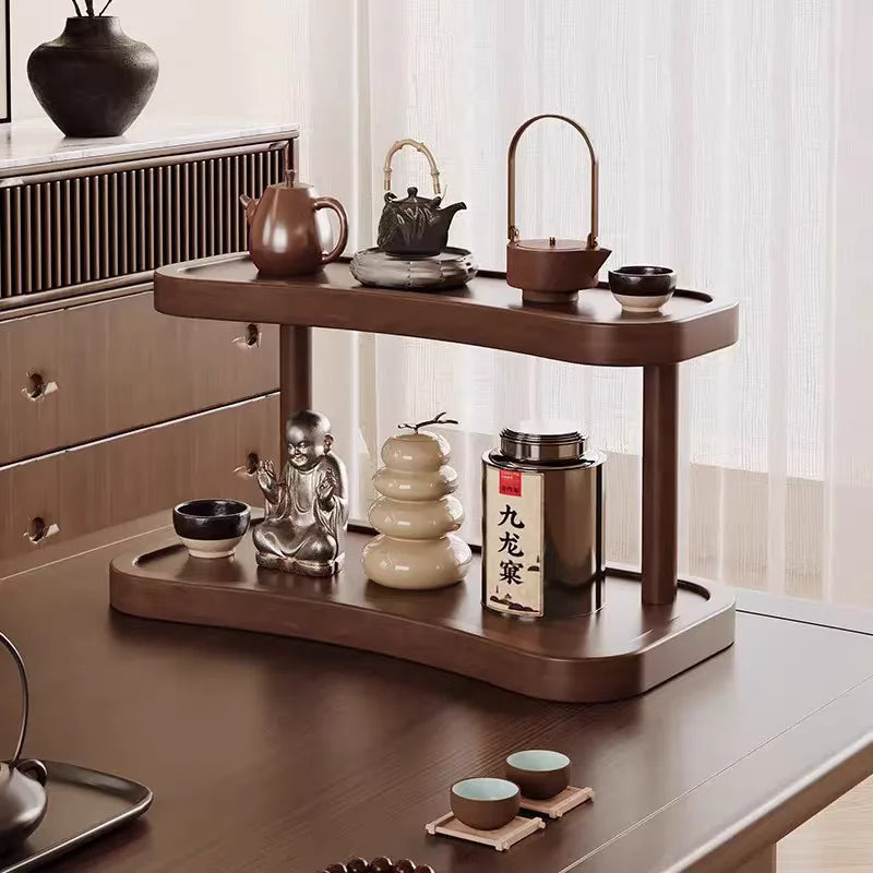 2 Tier Makeup Organizer for Vanity Bamboo Wooden Cup Holder for Coffee Bar Mug Display Rack for Counter Kitchen Storage Shelf