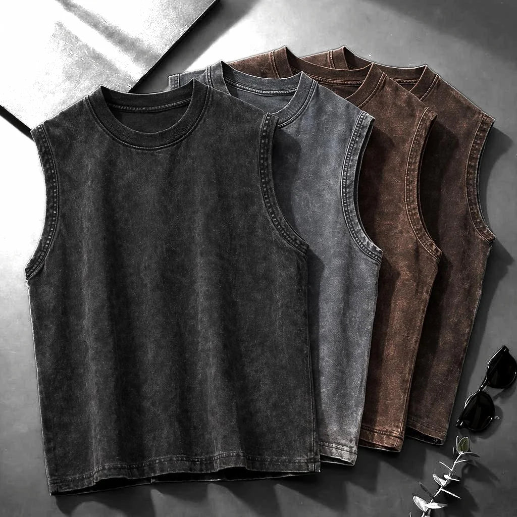 Men's Washed Sleeveless Tank Top 230G Heavyweight 100% Cotton Vintage Oversized Casual Summer Streetwear Shirt Vest