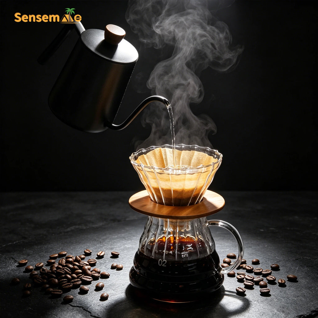 Complete Manual Pour Over Coffee Set V Shape Glass Dripper 600ml Gooseneck Kettle Kit Portable Coffee Travel Bag Barista Gift
