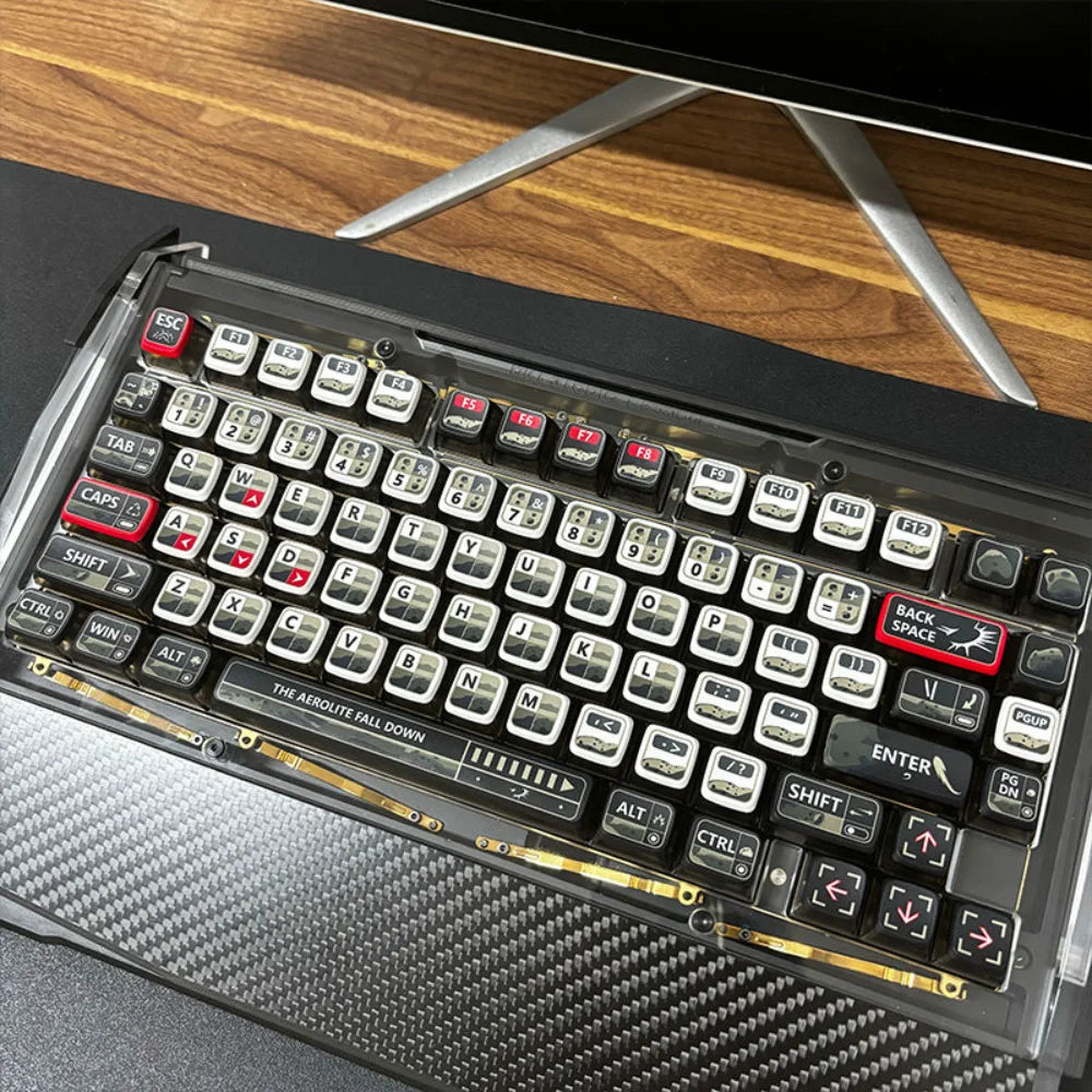Pudding Keycap Set PBT+PC 125 Key Four Sided Transparent Anime Theme Keycap Compatible with Mechanical Keyboard 61/75/87/104