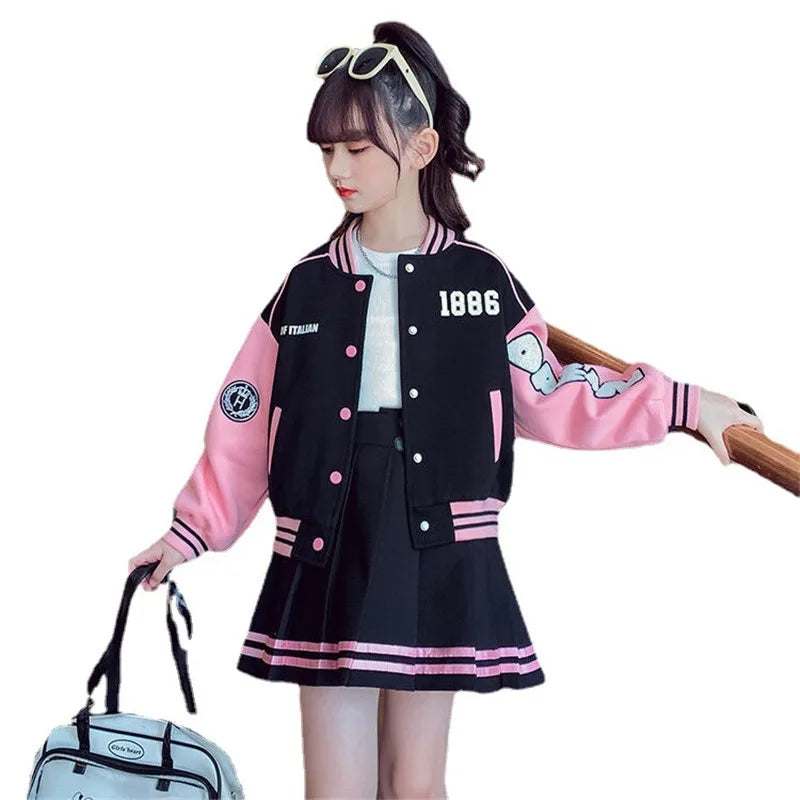 2024 Girls Clothing Sets Children Long Sleeved Coats Skirts Suit Teenage Girl Jacket Baseball Suit Kids Tracksuit Outfit Clothes