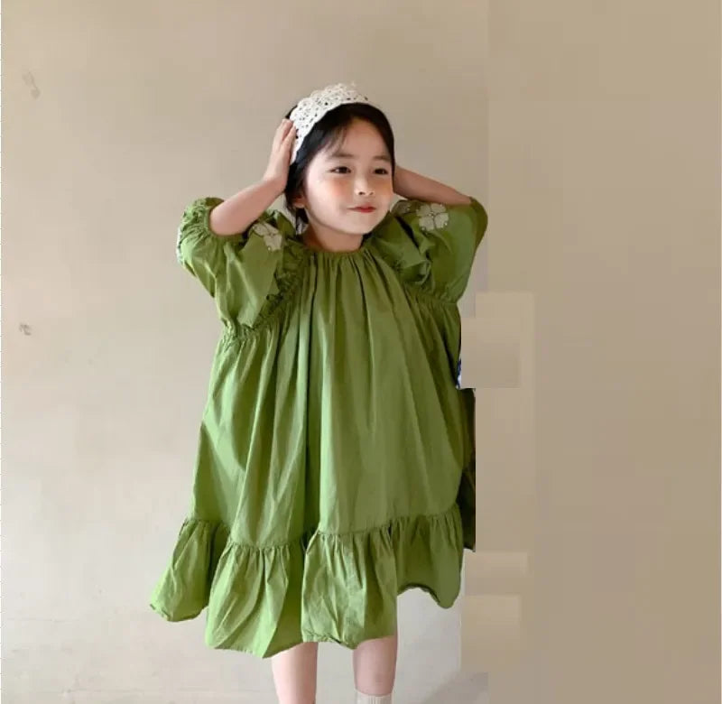 Girls Fashion Pink Princess Dress Kids Summer Puff Sleeve Casual Dresses Children Korean Style Mesh Clothing Gift Lolita Dress