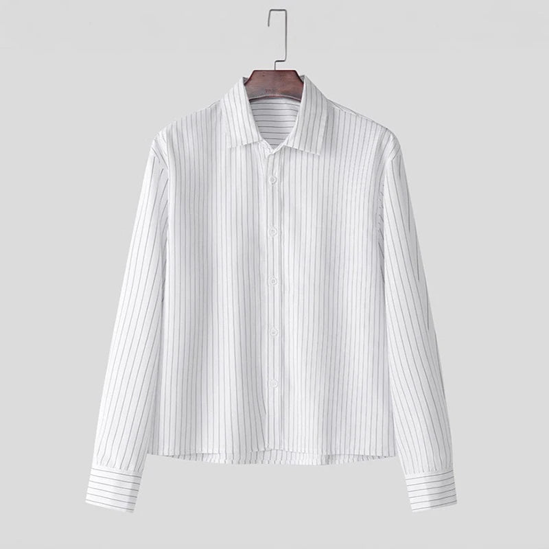 New British Retro Men Striped Shirts Trendy Loose Lapel Long Sleeve Cardigan Tops Autumn Leisure High Quality Basic Blouse S-2XL