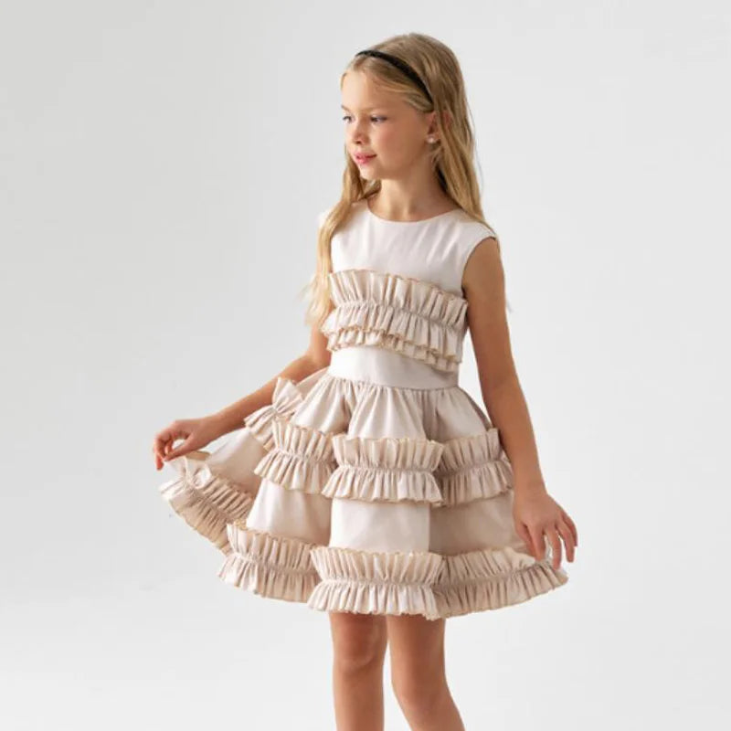 Girls Dress 2025 Spring Autumn Girls Cake Lace Dress Court Vest Dresses for Kids Princess Toddler Cosutme Baby Party Clothing