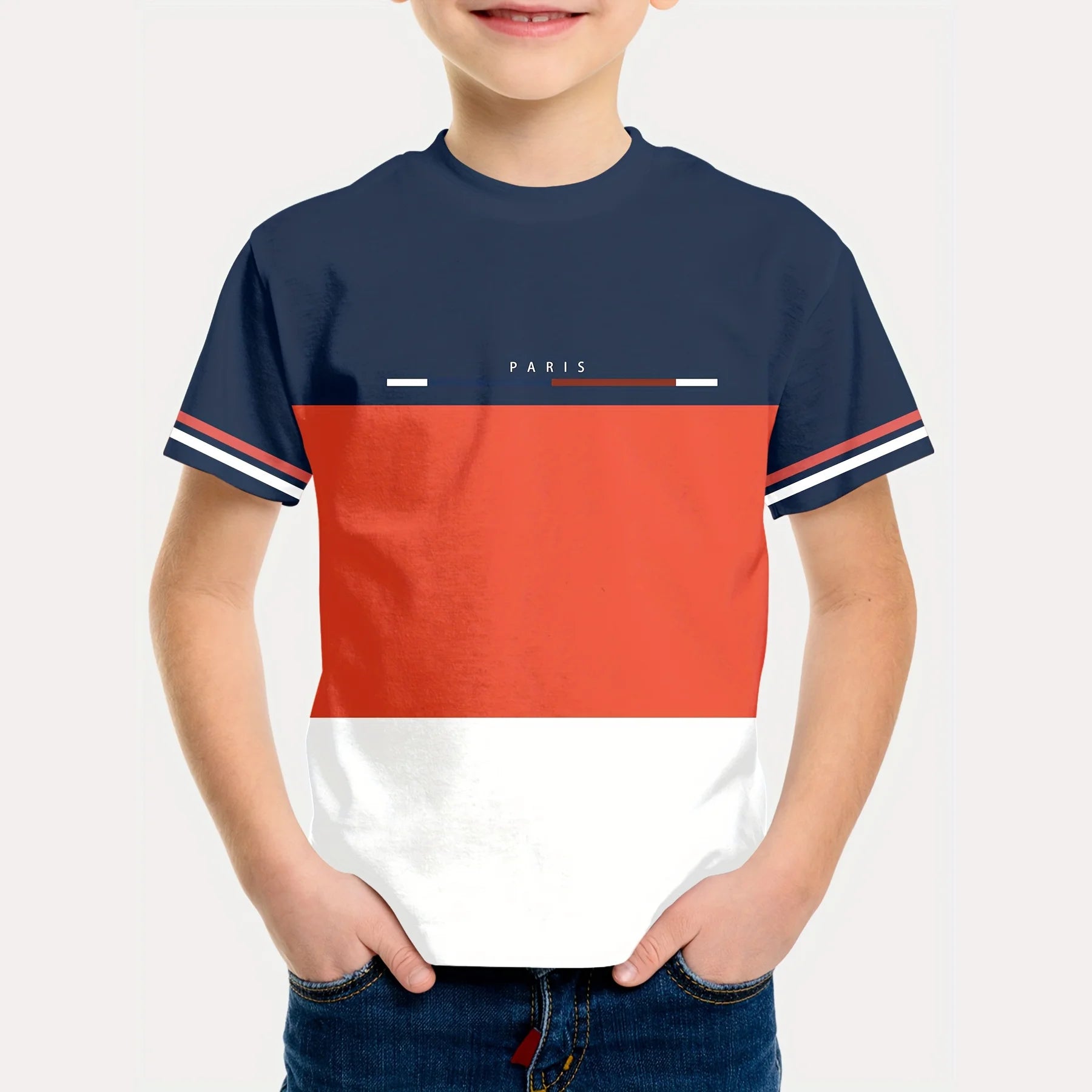 Kids Boys Clothes Simple Paris Letter Print Short Sleeve T Shirt Children Boys 2 to 9 Years Casual Comfortable Tees Children Top
