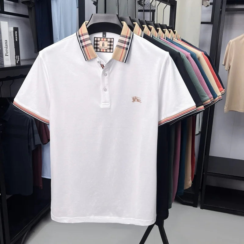 Luxury brand silk cotton short sleeve polo shirt fashion Paul Pony embroidered men's T-shirt summer comfort business casual top