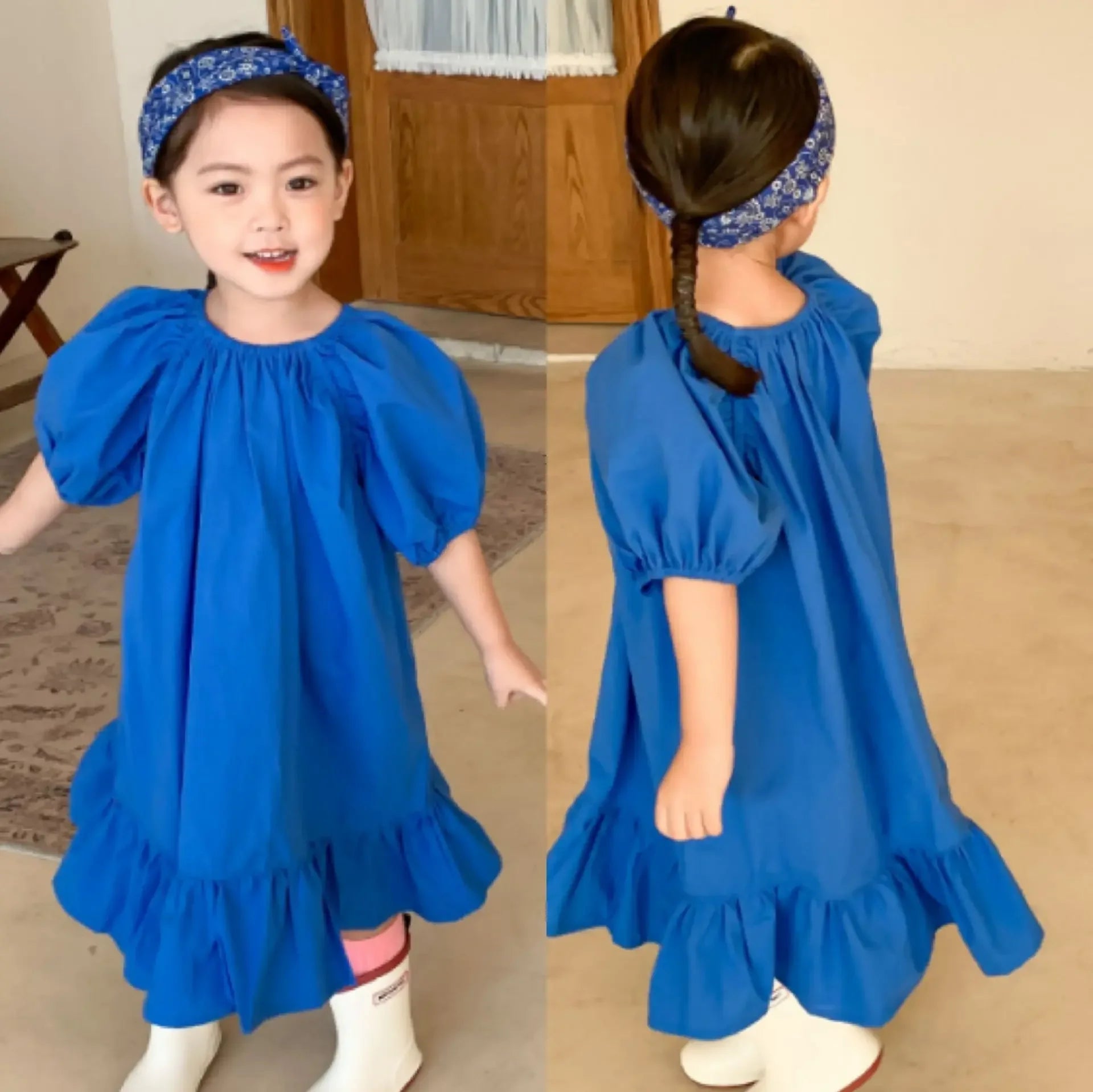 Girls Fashion Pink Princess Dress Kids Summer Puff Sleeve Casual Dresses Children Korean Style Mesh Clothing Gift Lolita Dress