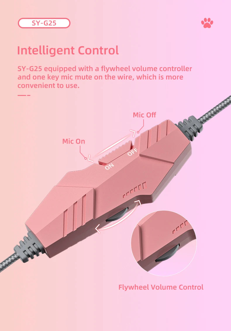 pink Gaming Headset for PC, PS4, PS5, Laptop 3.5mm Noise Reduction with Mic Noise Cancelling, LED Light for Girls, Women