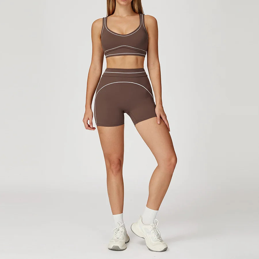 Yoga Set 2PCS Gym Clothes Sportswear Workout Outfits Women Long Sleeve Top Tracksuits Fitness Sports Bra Running Shorts Leggings