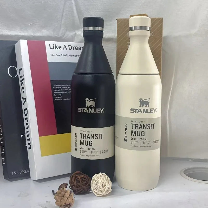 STANLEY Matte Black Wine Bottle Shaped 20oz, Stainless Steel Vacuum Flask, Leakproof Sealed Lid, Cold Heat Retention