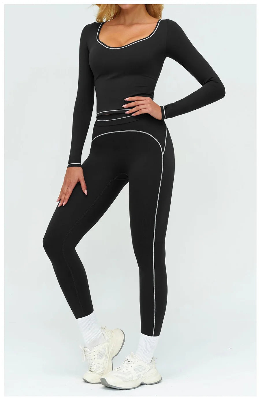 Yoga Set 2PCS Gym Clothes Sportswear Workout Outfits Women Long Sleeve Top Tracksuits Fitness Sports Bra Running Shorts Leggings