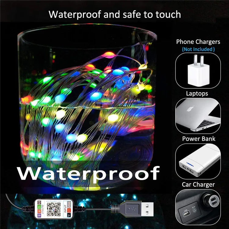 2-20M RGB LED String Lights with App Control Bluetooth USB Fairy Lights Color Changing DIY Decor for Gaming Party Live Streaming