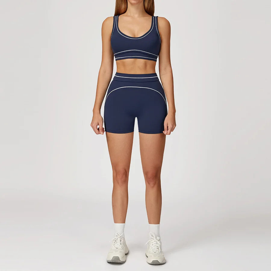 Yoga Set 2PCS Gym Clothes Sportswear Workout Outfits Women Long Sleeve Top Tracksuits Fitness Sports Bra Running Shorts Leggings