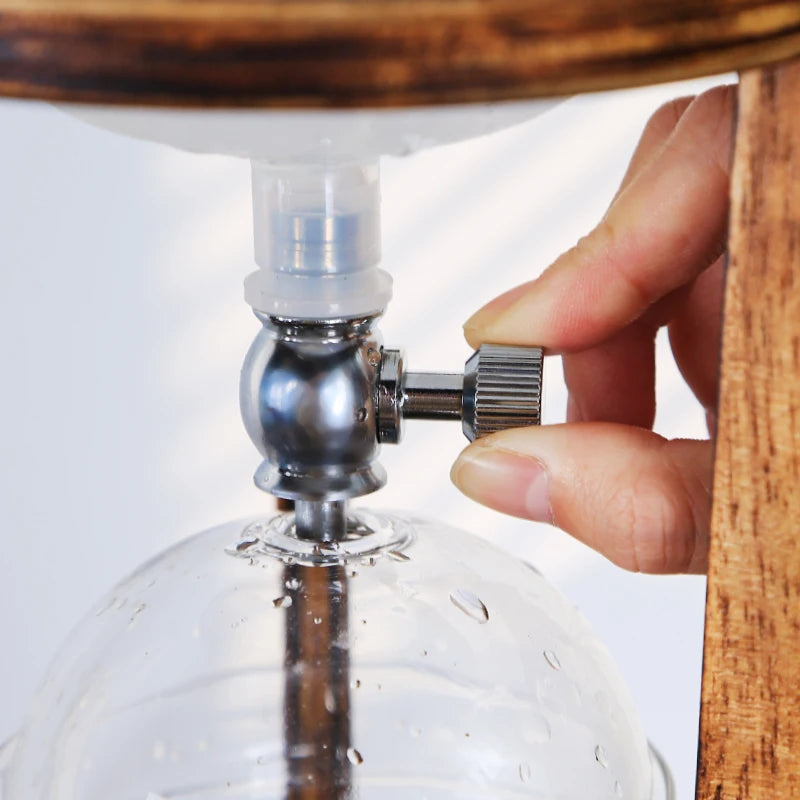 Home Wooden Stand Borosilicate Glass Ice Drop Pot Iced Cold Tower Drip Commercial Cold Brew Coffee Maker