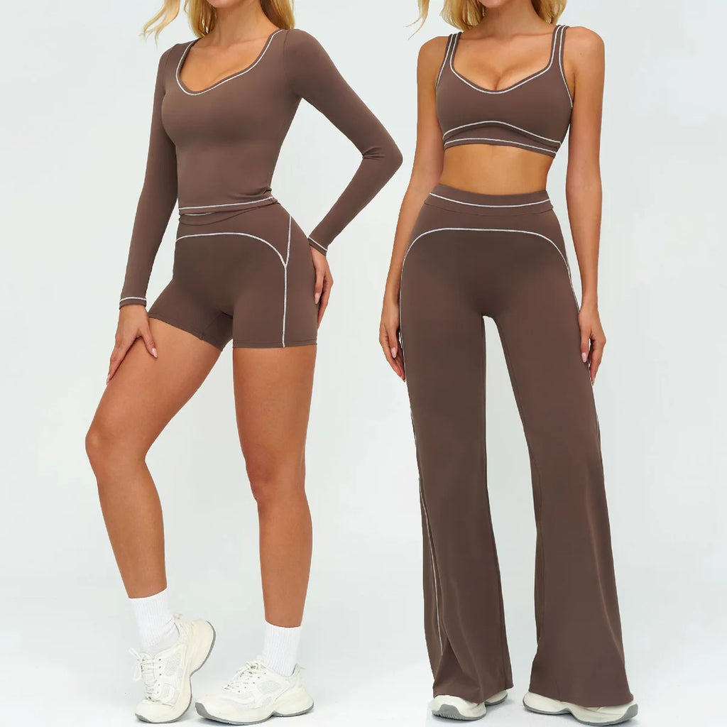 Yoga Set 2PCS Gym Clothes Sportswear Workout Outfits Women Long Sleeve Top Tracksuits Fitness Sports Bra Running Shorts Leggings