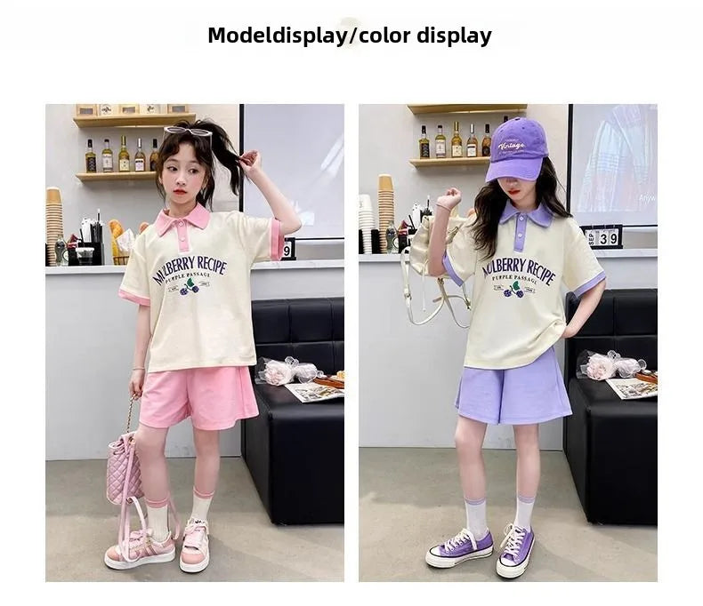Summer Teenage Girls Clothes Set Children O-Neck Tshirt and Pleats Skirts Suit Student School Short Sleeve Tee Bottom Outfits