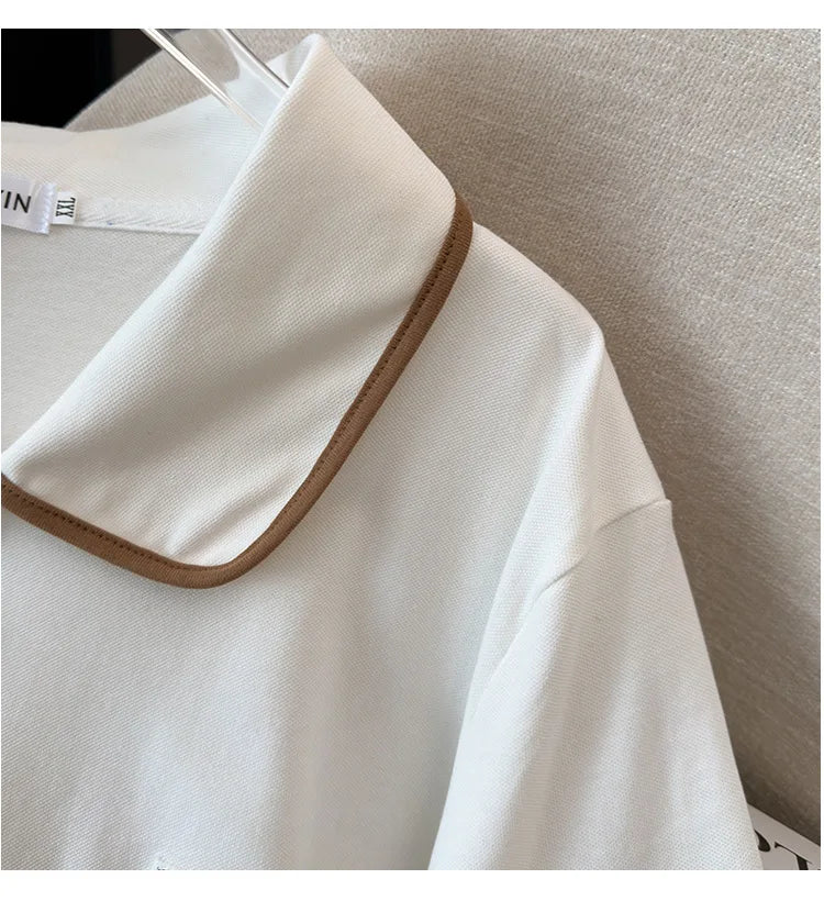 175Kg Plus Size Women's Bust 170 Summer Loose Lapel Top Short Sleeve T-Shirt Black White 6XL 7XL 8XL 9XL 10XL 11xl