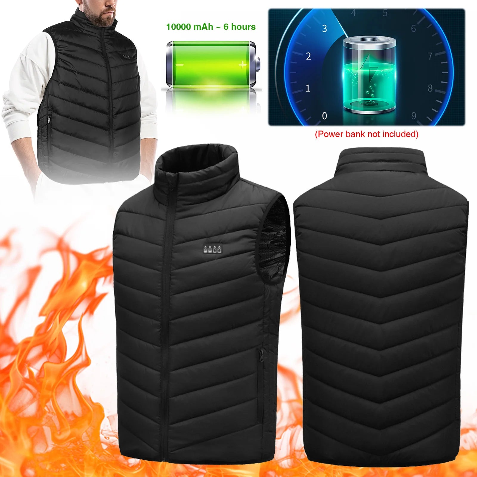 21 Area Heated Vest Thermal Warm Waistcoat Electric Heating Jacket (Black 5XL)