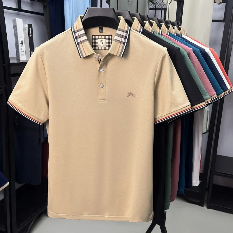 Luxury brand silk cotton short sleeve polo shirt fashion Paul Pony embroidered men's T-shirt summer comfort business casual top