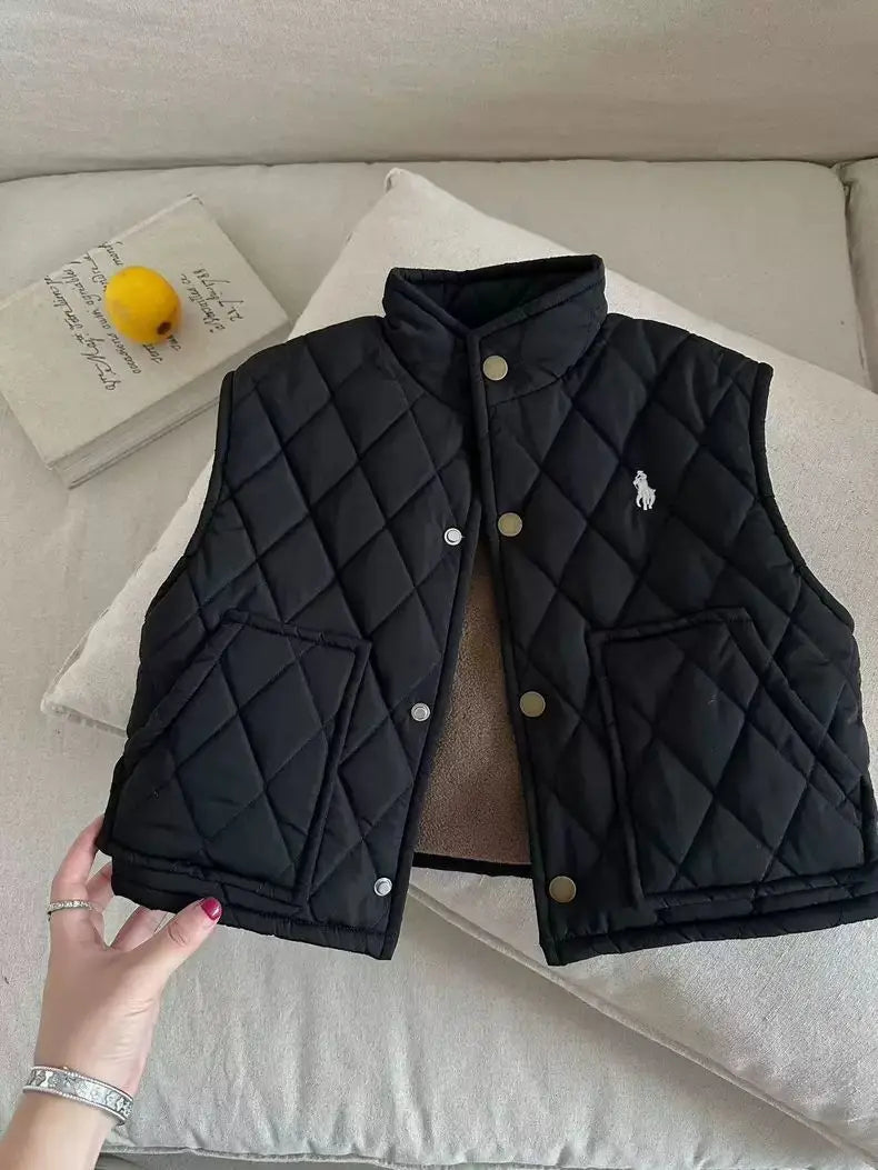 Autumn Winter Children Boys Girls Fleece Vest Solid Cotton-Padded Waistcoats Baby 2-10Y Solid Color Thicken Warm Outerwear  Kids