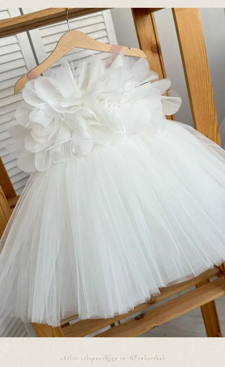 Girl Clothes Children's Flower Dress Wedding Princess Dresses Little Girls Pink Blue Strap Tulle Tutu Skirt Purple Spaghetti