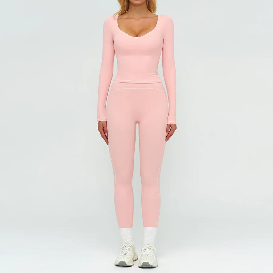 Yoga Set 2PCS Gym Clothes Sportswear Workout Outfits Women Long Sleeve Top Tracksuits Fitness Sports Bra Running Shorts Leggings