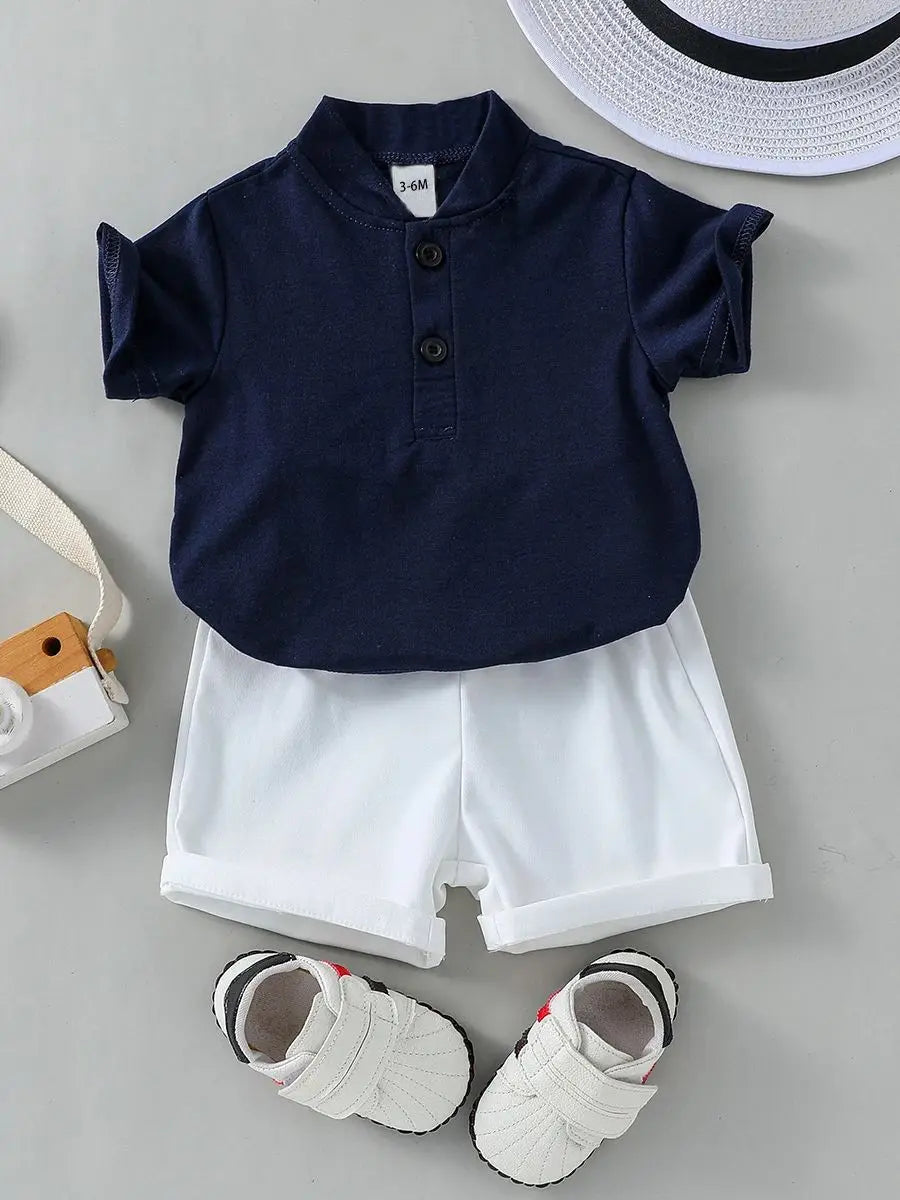 2PCS Infant Baby Boy Clothes Set White Short Sleeves T-shirt Shorts  Summer Daily Casual Outfit for Toddler Suits