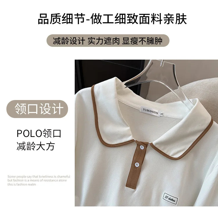 175Kg Plus Size Women's Bust 170 Summer Loose Lapel Top Short Sleeve T-Shirt Black White 6XL 7XL 8XL 9XL 10XL 11xl