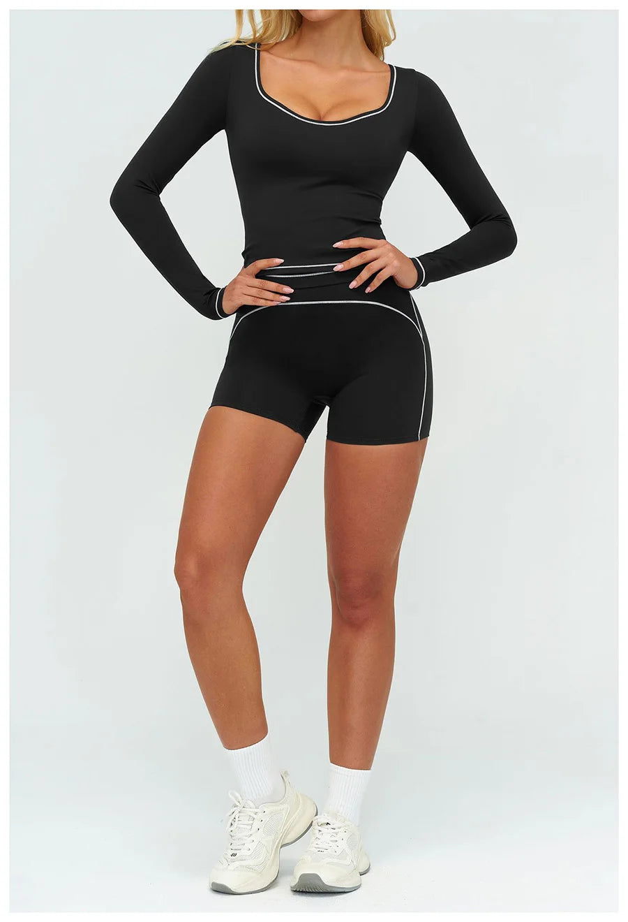 Yoga Set 2PCS Gym Clothes Sportswear Workout Outfits Women Long Sleeve Top Tracksuits Fitness Sports Bra Running Shorts Leggings