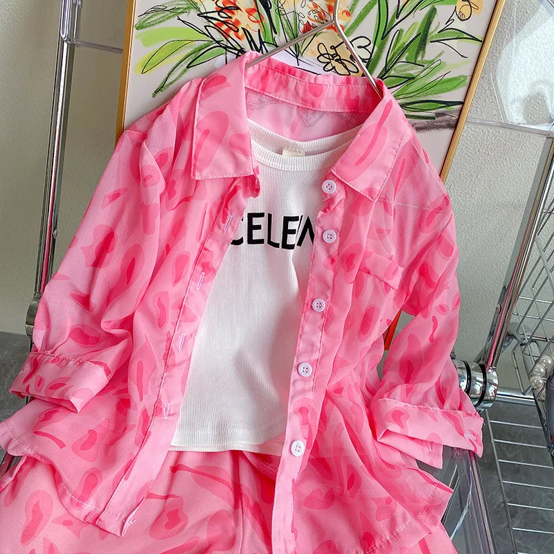 Girls Outfit Sets Summer Cool Blouse Shirt+shorts Girl Clothing Set Children Clothes Suits New Toddler Girl Clothes 2Pcs 2-7Yrs